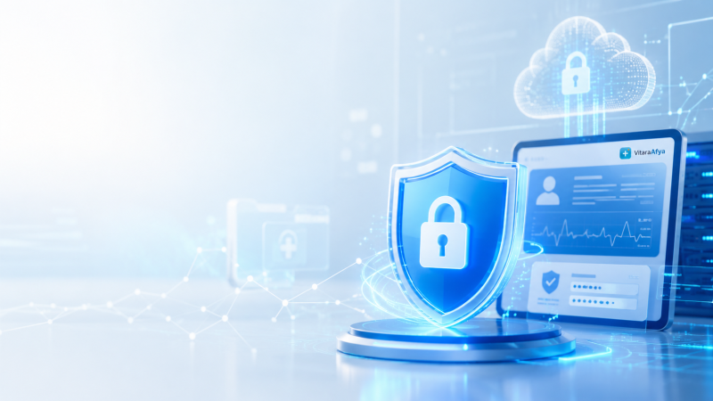Secure digital health records protected by a shield icon